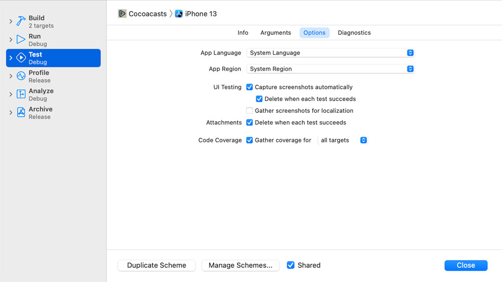 Enabling Code Coverage in Xcode
