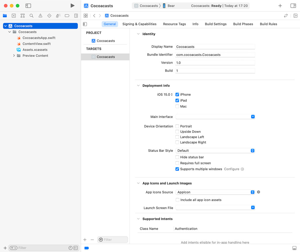 Setting the Deployment Target to iOS 15.0