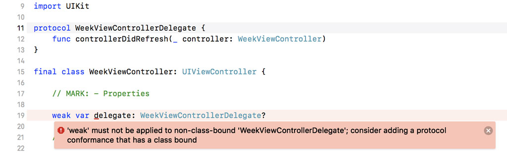 The compiler informs us that the weak keyword only makes sense to reference types.