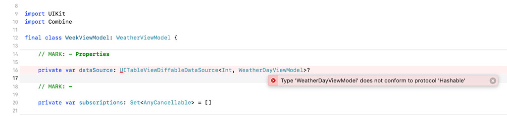 The item identifier type doesn't conform to the Hashable protocol.