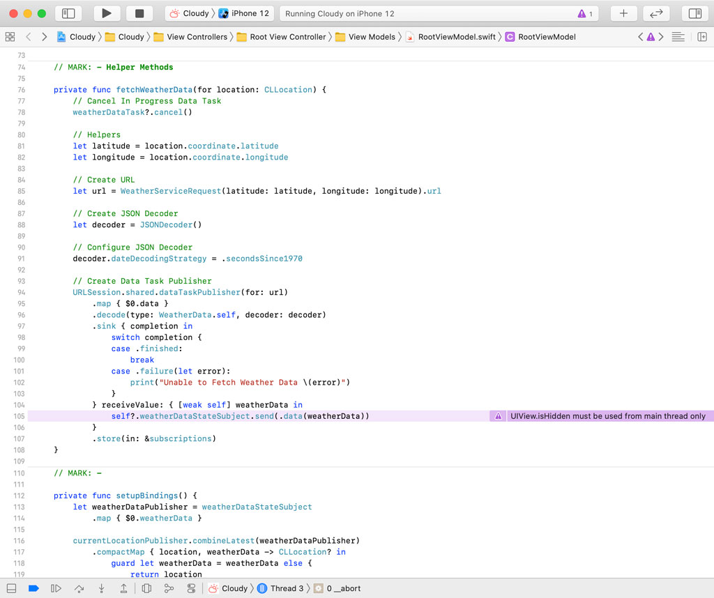 Xcode throws a runtime error.