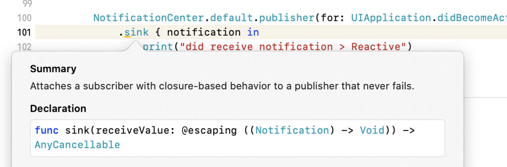 The sink method returns an AnyCancellable instance.