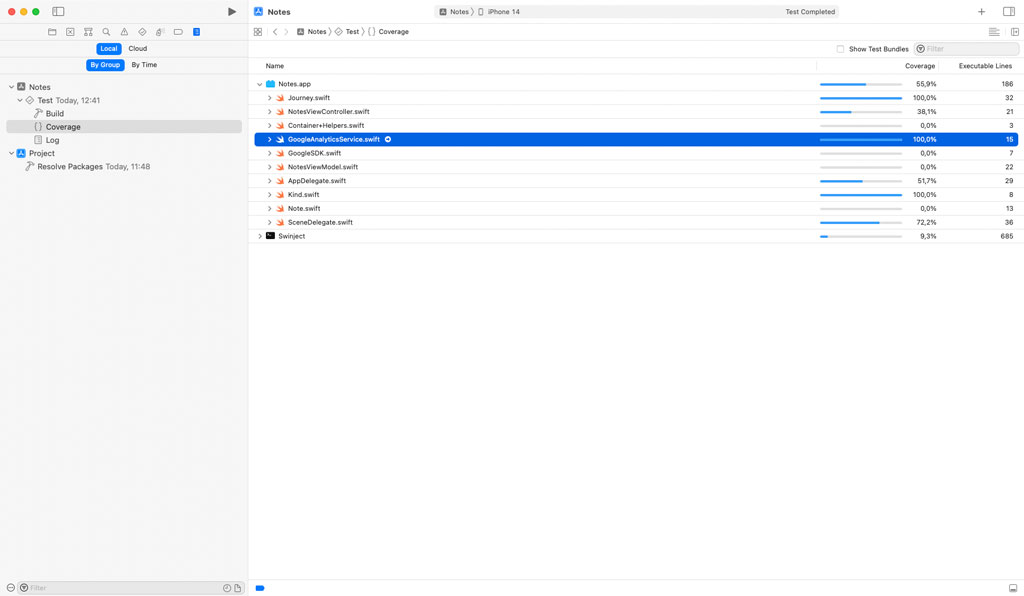 Inspecting a Code Coverage Report in Xcode