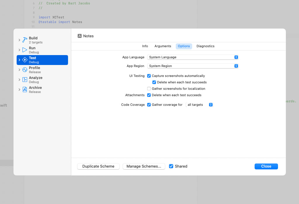 Enabling Code Coverage in Xcode