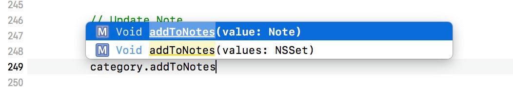 Xcode Generates Convenience Methods to Add Notes