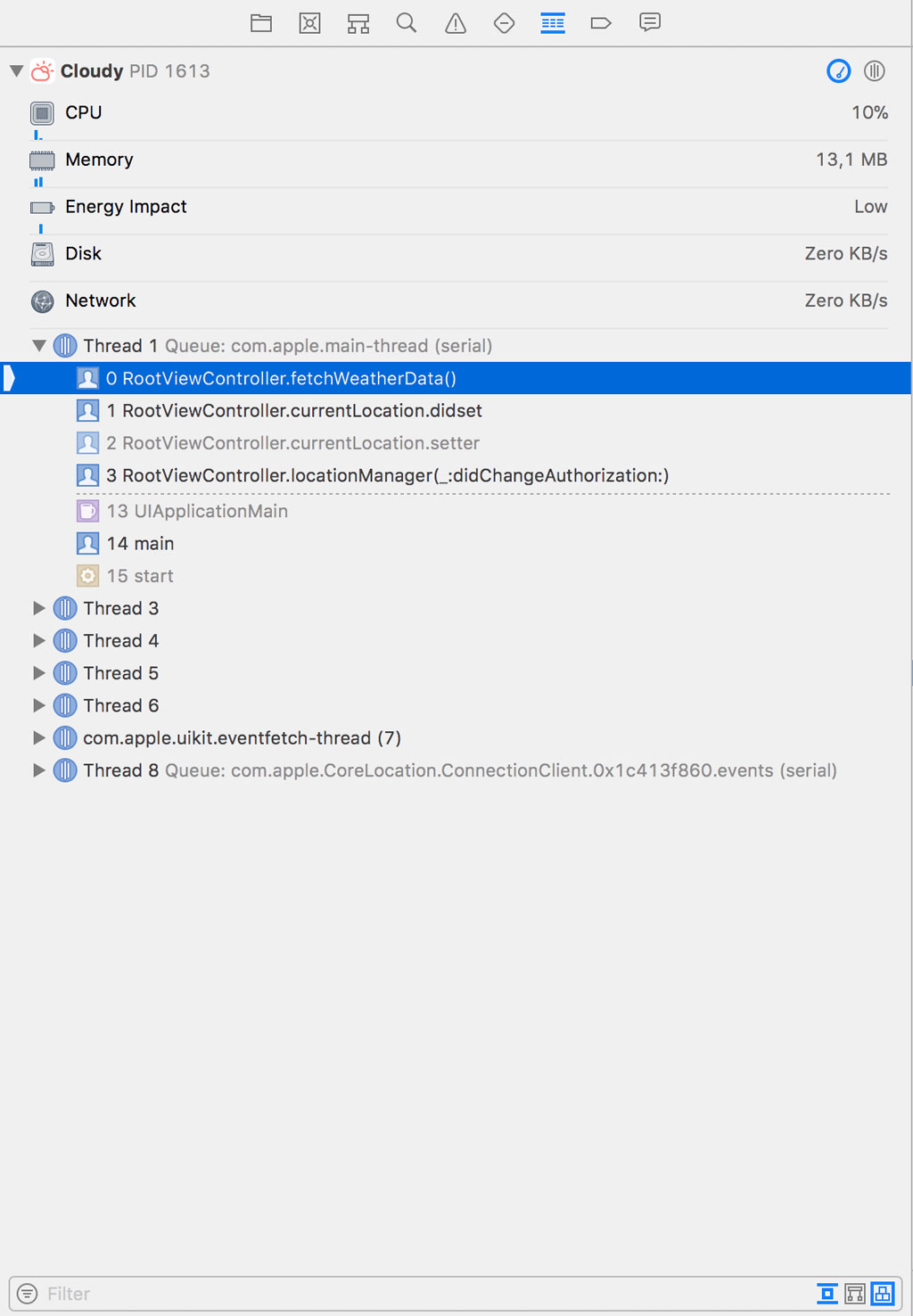 The Backtrace in the Debug Navigator