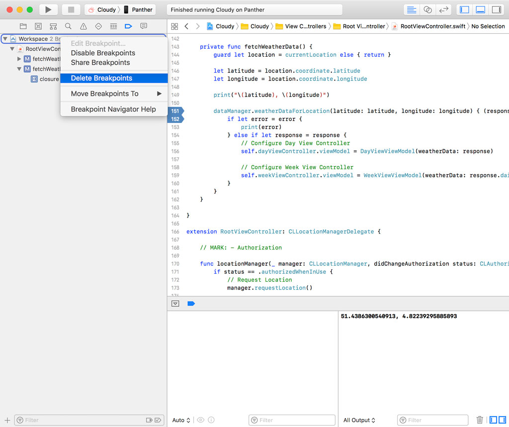 Deleting Breakpoints in the Breakpoint Navigator