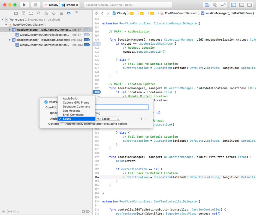 Assigning an Action to a Breakpoint