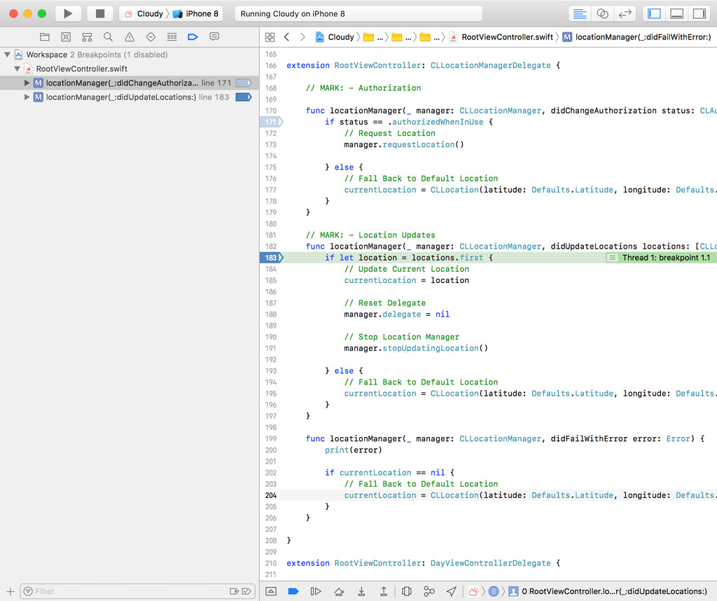 The breakpoint is hit.