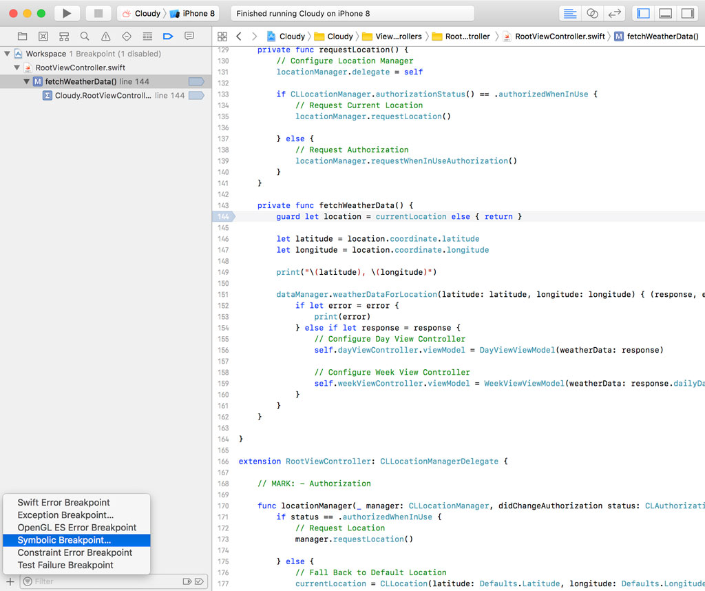 Adding a Symbolic Breakpoint