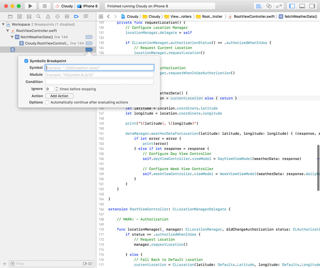 Adding a Symbolic Breakpoint