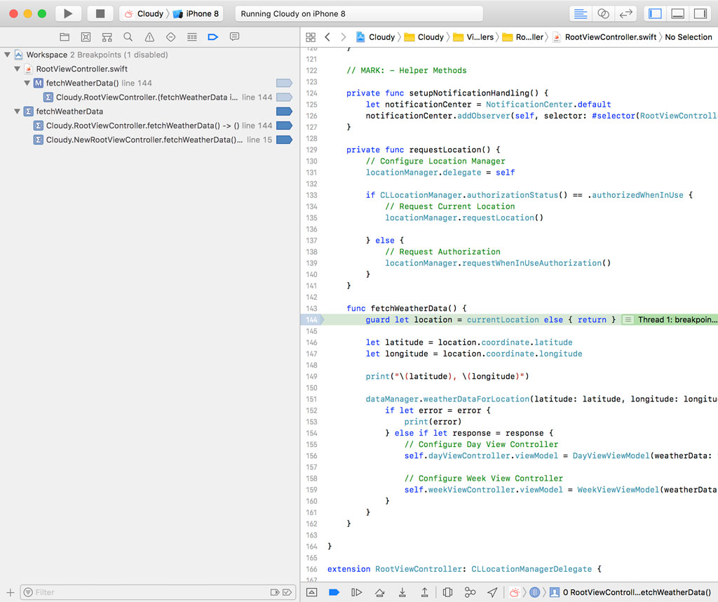 Xcode updates the list of matches.
