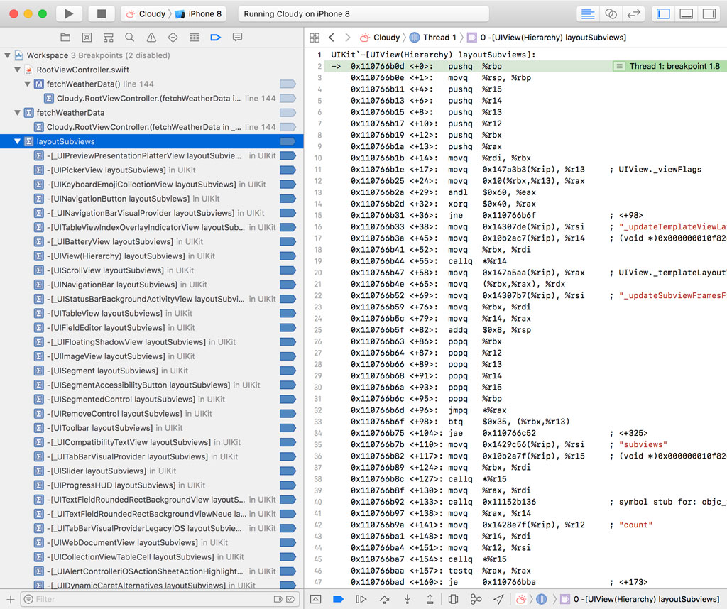 Xcode shows us a list of matches.