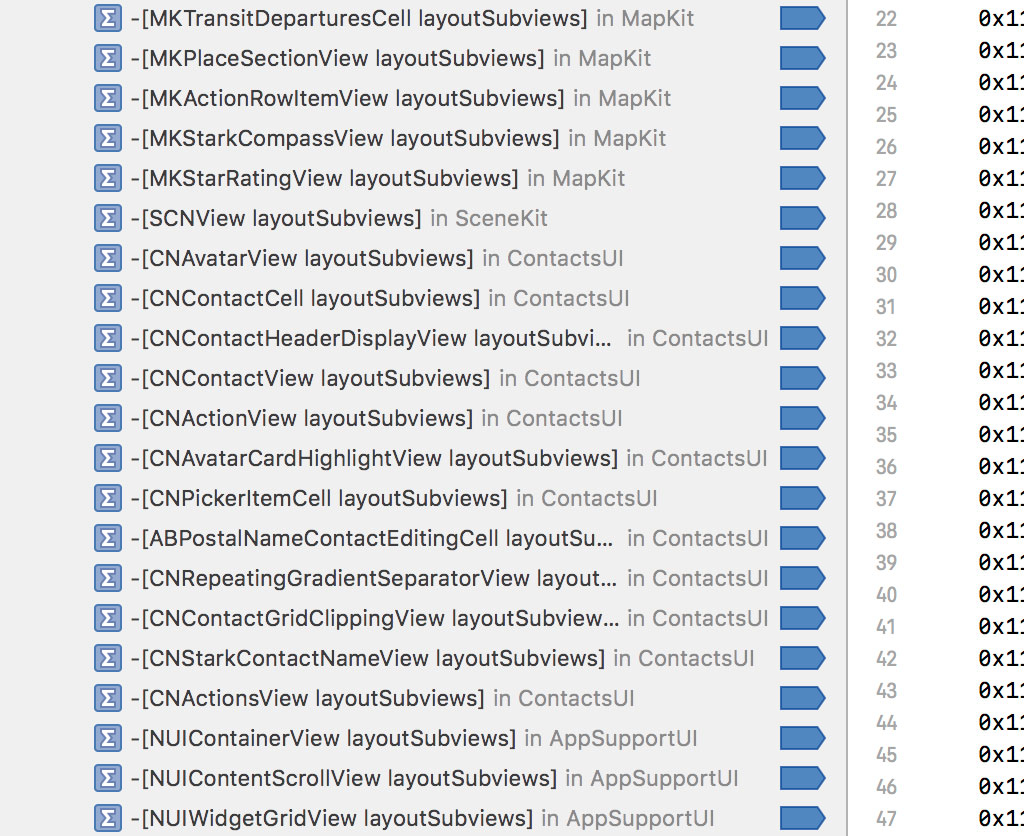 Xcode shows the module in which the match was found.