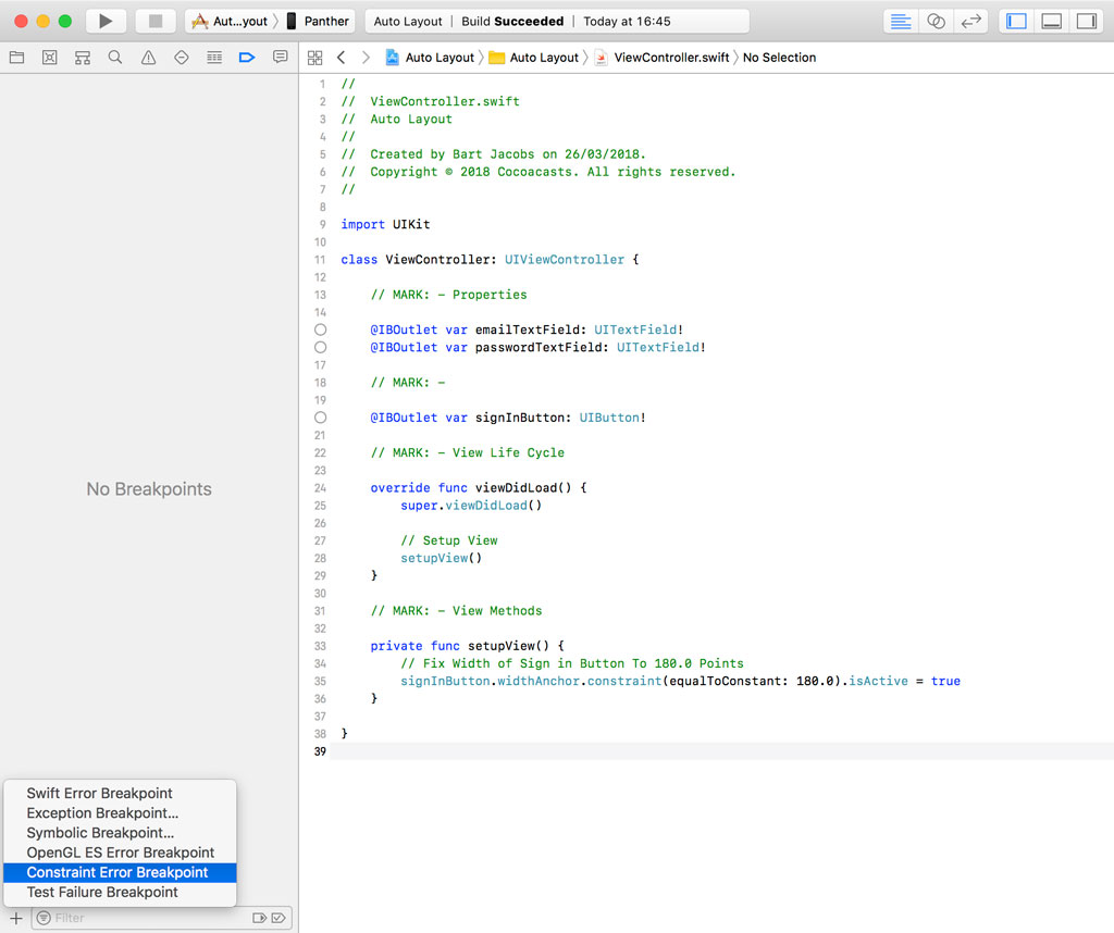 Adding a Constraint Error Breakpoint