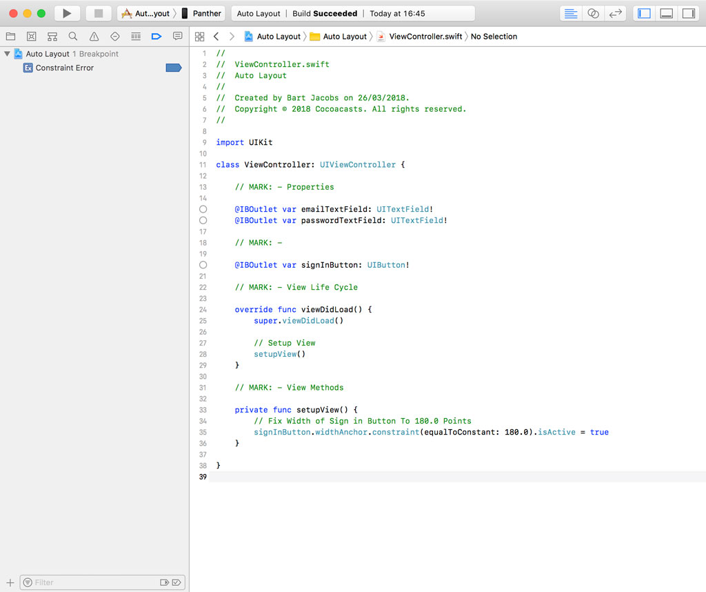 Adding a Constraint Error Breakpoint