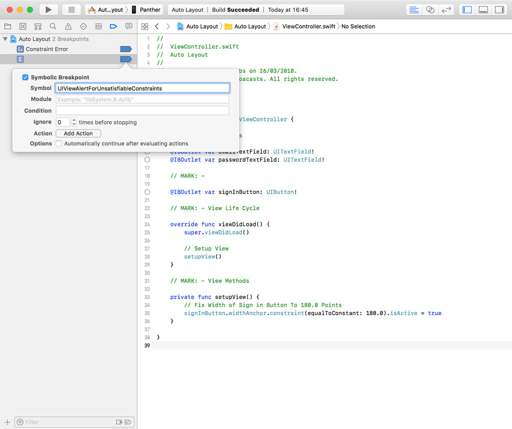 Adding a Symbolic Breakpoint