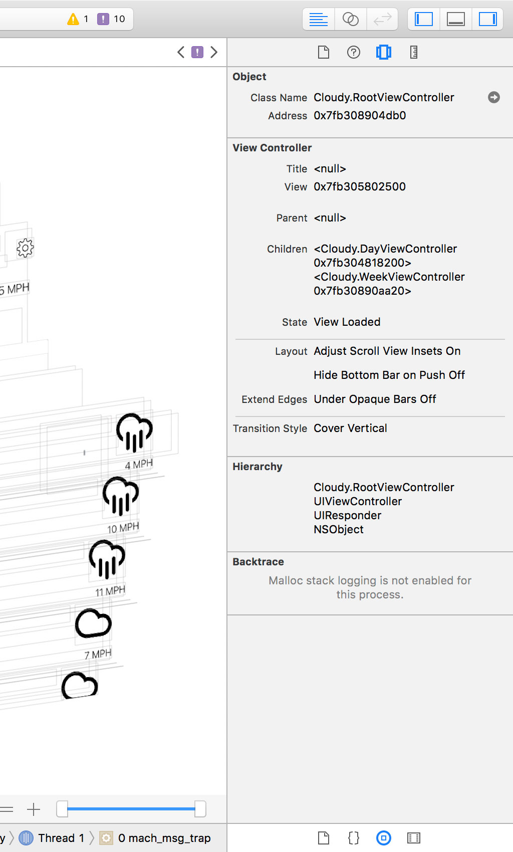 The **Object Inspector** shows you the parent view controller and its child view controllers.