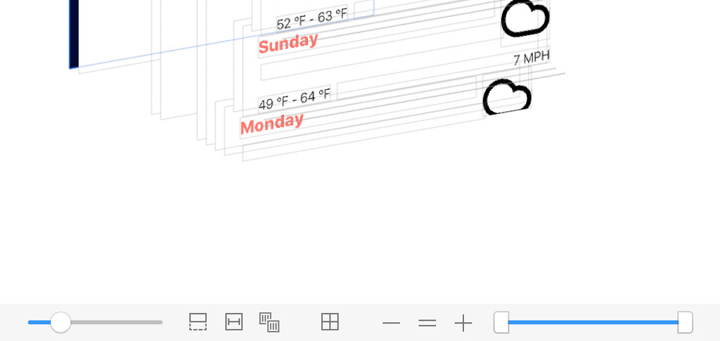The view controls at the bottom of the canvas give use more options to control what is shown in the main window.