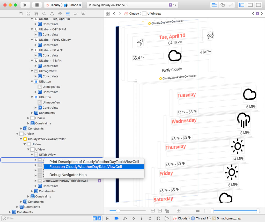 Focus in View Debugger