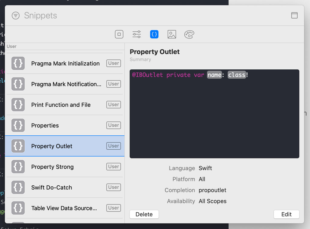 Xcode snippets allow you to use placeholders.