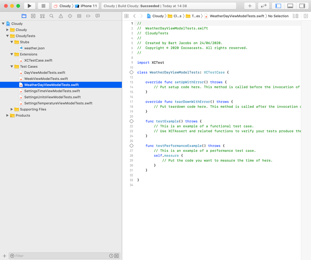 Creating WeatherDayViewModelTests.swift