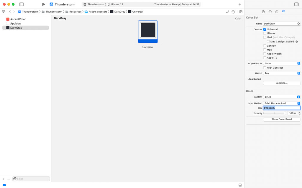 Adding a Color Set to the Asset Catalog