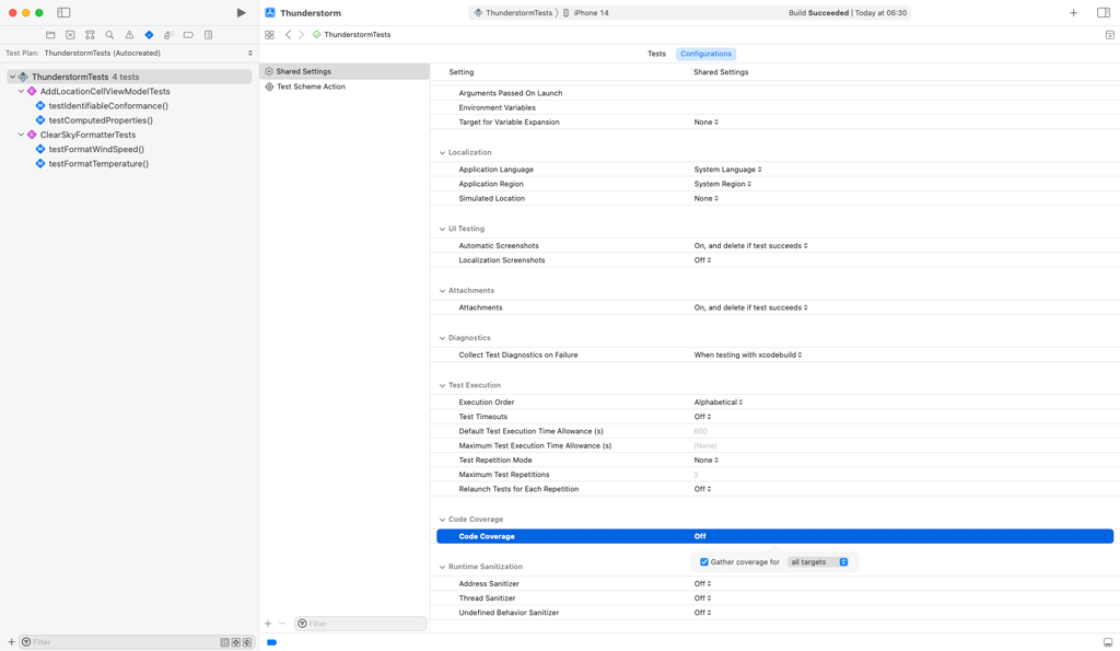 Enabling Code Coverage in Xcode 14 and 15