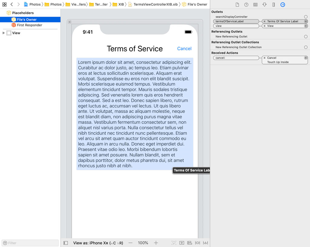 Terms View Controller XIB