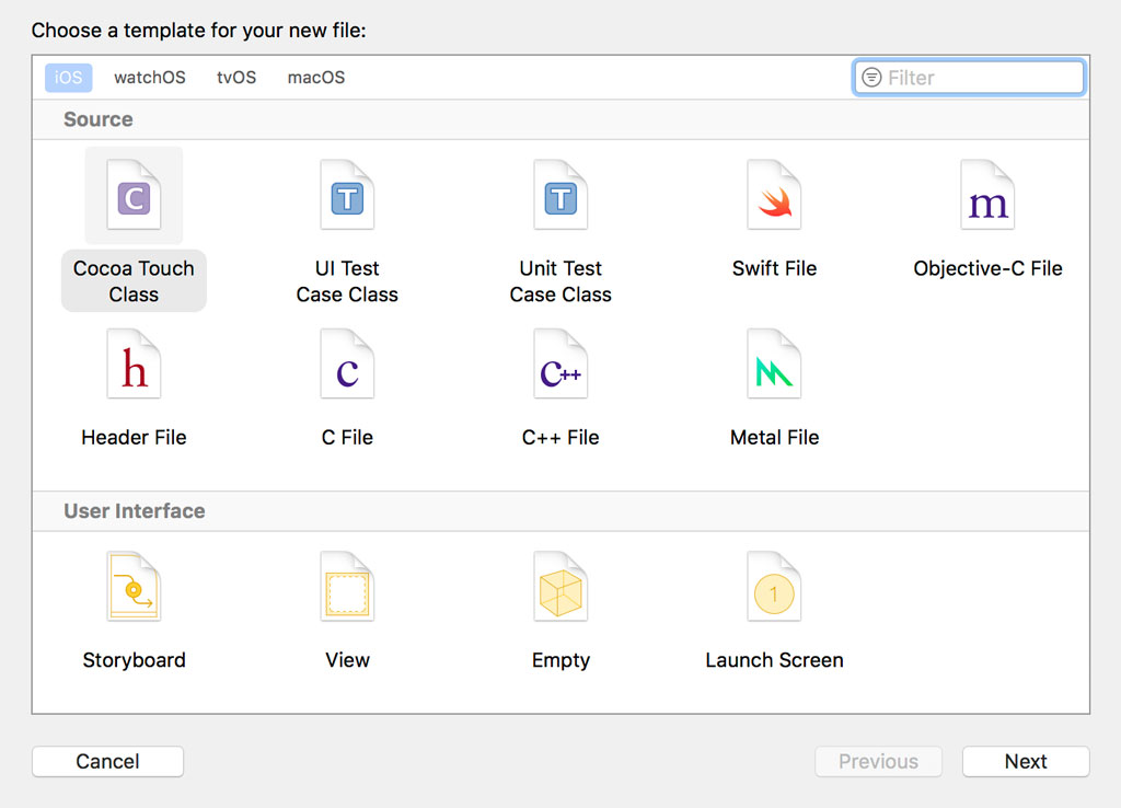 Choose the Cocoa Touch Class File Template
