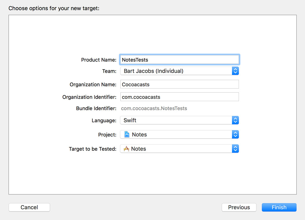 Configuring the Unit Test Target