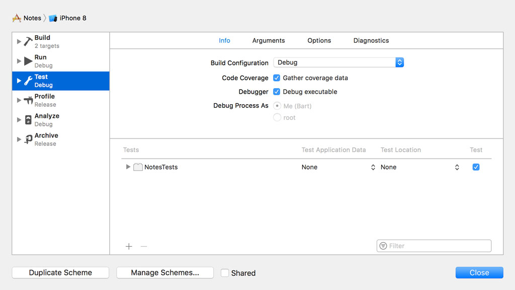 Enabling Code Coverage in Xcode